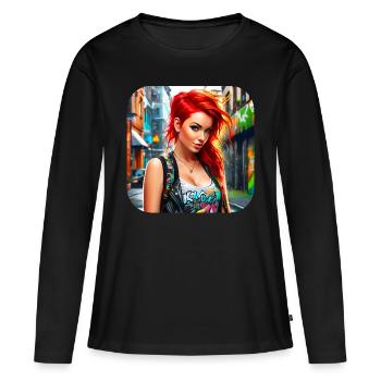 Fille rousse irlandaise cool - T-shirt manches longues Premium bio Femme - noir - Devant - Julia (174cm)