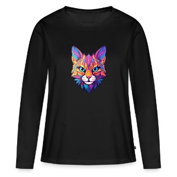 Rotluchs buntes Aquarell Karikatur Kawaii Tier - Frauen Premium Bio Langarmshirt - Schwarz - Vorne - Julia (174cm)