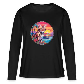 Rotluchs buntes Aquarell Karikatur Kawaii Tier - Frauen Premium Bio Langarmshirt - Schwarz - Vorne - Julia (174cm)