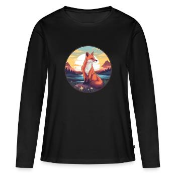 Renard érudit coloré aquarelle dessin animé kawaii animal de compagnie - T-shirt manches longues Premium bio Femme - noir - Devant - Julia (174cm)