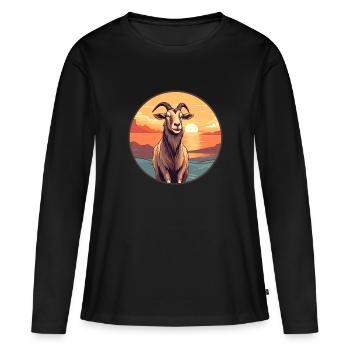 Chèvre Aquarelle Colorée Dessin Animé Kawaii Animal - T-shirt manches longues Premium bio Femme - noir - Devant - Julia (174cm)