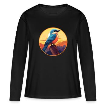 Jay Bird Aquarelle Colorée Dessin Animé Kawaii Animal - T-shirt manches longues Premium bio Femme - noir - Devant - Julia (174cm)