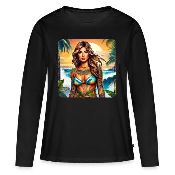 Fille de plage sexy avec des tatouages - T-shirt manches longues Premium bio Femme - noir - Devant - Julia (174cm)