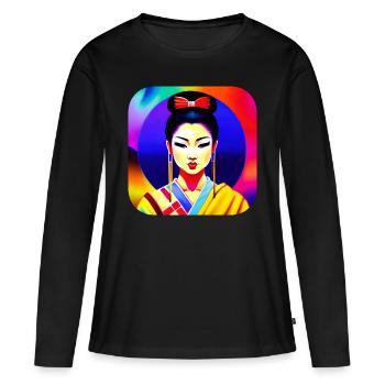 Geisha dans un style rétro - T-shirt manches longues Premium bio Femme - noir - Devant - Julia (174cm)