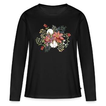 Gui et poinsettia - T-shirt manches longues Premium bio Femme - noir - Devant - Julia (174cm)