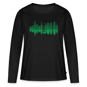 City Skyline + Baum - Grün - Frauen Premium Bio Langarmshirt - Schwarz - Vorne - Julia (174cm)