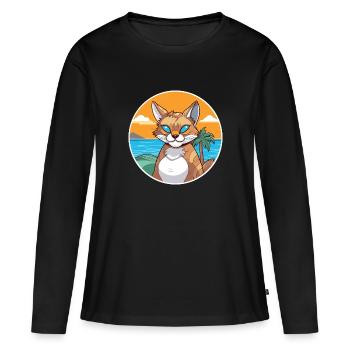 Rotluchs Aquarell Cartoon Kawaii Clipart Tier - Frauen Premium Bio Langarmshirt - Schwarz - Vorne - Julia (174cm)