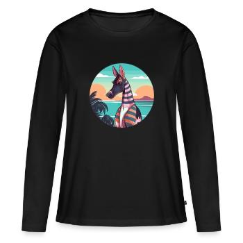 Okapi Aquarell Cartoon Kawaii Clipart Tier - Frauen Premium Bio Langarmshirt - Schwarz - Vorne - Julia (174cm)