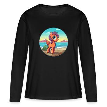 Ponny aquarelle dessin animé Kawaii Clipart Animal - T-shirt manches longues Premium bio Femme - noir - Devant - Julia (174cm)