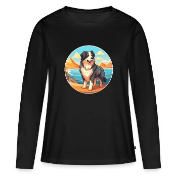 Chien de berger des Carpates race Cartoon Kawaii chien - T-shirt manches longues Premium bio Femme - noir - Devant - Julia (174cm)