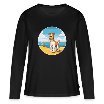 draht foxterrier hunderasse cartoon kawaii clipart - Frauen Premium Bio Langarmshirt - Schwarz - Vorne - Julia (174cm)