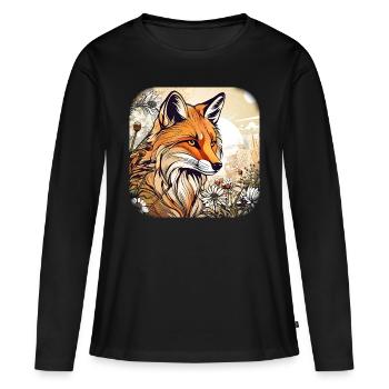 Fuchs mit Blumen - Frauen Premium Bio Langarmshirt - Schwarz - Vorne - Julia (174cm)