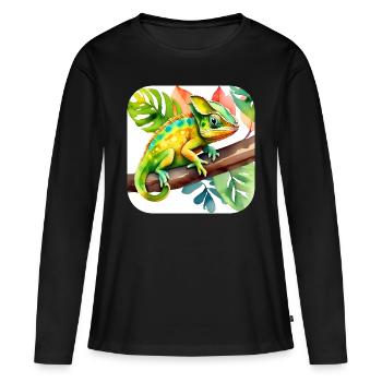 Doux caméléon - T-shirt manches longues Premium bio Femme - noir - Devant - Julia (174cm)