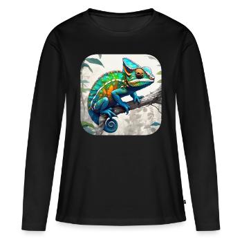 Caméléon camouflage cool - T-shirt manches longues Premium bio Femme - noir - Devant - Julia (174cm)