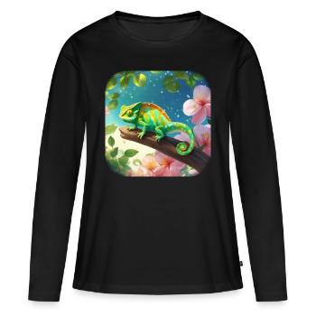 Caméléon avec des fleurs Fleurs - T-shirt manches longues Premium bio Femme - noir - Devant - Julia (174cm)
