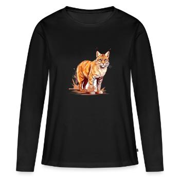Rotluchs buntes Aquarell Karikatur Kawaii Tier - Frauen Premium Bio Langarmshirt - Schwarz - Vorne - Julia (174cm)