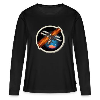 Satellite spatial - T-shirt manches longues Premium bio Femme - noir - Devant - Julia (174cm)