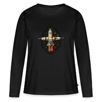 Satellite spatial - T-shirt manches longues Premium bio Femme - noir - Devant - Julia (174cm)