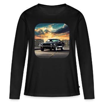 Oldtimer Auto Turbo Rallye im Sonnenuntergang - Frauen Premium Bio Langarmshirt - Schwarz - Vorne - Julia (174cm)