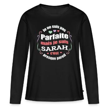 SARAH PARFAITE - PRENOM SARAH - T-shirt manches longues Premium bio Femme - noir - Devant - Julia (174cm)