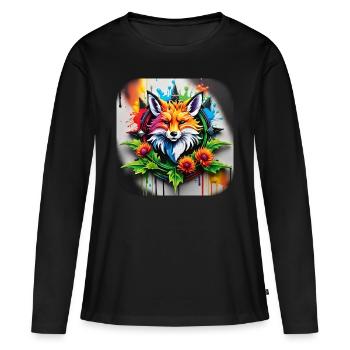 Logo mit Fuchs und Blumen im Grafitti Style - Frauen Premium Bio Langarmshirt - Schwarz - Vorne - Julia (174cm)
