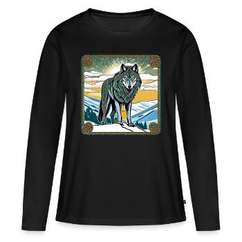 Cooler Wolf im keltischen Style - Frauen Premium Bio Langarmshirt - Schwarz - Vorne - Julia (174cm)
