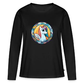 Ponny vitrail coloré dessin animé Kawaii Animal - T-shirt manches longues Premium bio Femme - noir - Devant - Julia (174cm)