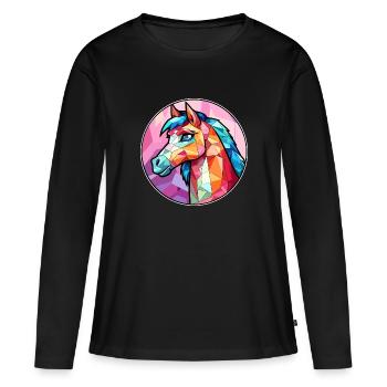 Ponny vitrail coloré dessin animé Kawaii Animal - T-shirt manches longues Premium bio Femme - noir - Devant - Julia (174cm)
