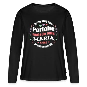 MARIA PARFAITE - PRENOM MARIA - T-shirt manches longues Premium bio Femme - noir - Devant - Julia (174cm)
