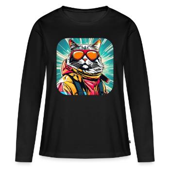 Cool cat with sunglasses - Women's Premium Organic Long Sleeve Shirt - black - Front - Julia (174cm)