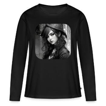 Fille mystérieuse dans le style victorien - T-shirt manches longues Premium bio Femme - noir - Devant - Julia (174cm)