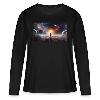 Vue dans l’espace - T-shirt manches longues Premium bio Femme - noir - Devant - Julia (174cm)