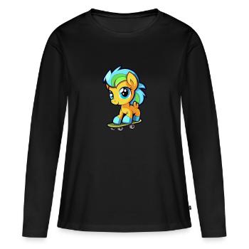 Drôle Ponny Kawaii Cartoon Pet Jouer Skateboard - T-shirt manches longues Premium bio Femme - noir - Devant - Julia (174cm)
