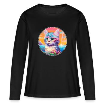 Bambino Chat Race Aquarelle Dessin Animé Kawaii Animal De Compagnie - T-shirt manches longues Premium bio Femme - noir - Devant - Julia (174cm)