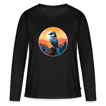 Jay Bird Aquarelle Colorée Dessin Animé Kawaii Animal - T-shirt manches longues Premium bio Femme - noir - Devant - Julia (174cm)