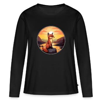 Renard érudit coloré aquarelle dessin animé kawaii animal de compagnie - T-shirt manches longues Premium bio Femme - noir - Devant - Julia (174cm)