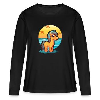 Ponny drôle de dessin animé kawaii plage illustration - T-shirt manches longues Premium bio Femme - noir - Devant - Julia (174cm)