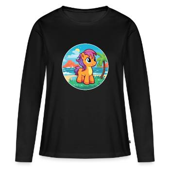 Ponny aquarelle dessin animé Kawaii Clipart Animal - T-shirt manches longues Premium bio Femme - noir - Devant - Julia (174cm)