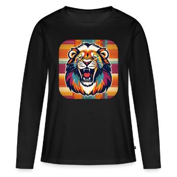 Lion rugissant dans un style rétro - T-shirt manches longues Premium bio Femme - noir - Devant - Julia (174cm)