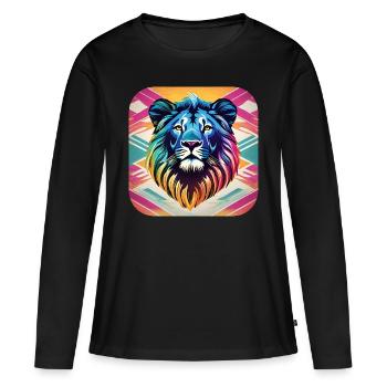 Lion dans un style rétro - T-shirt manches longues Premium bio Femme - noir - Devant - Julia (174cm)