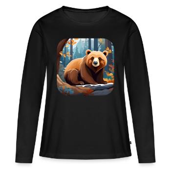 Cozy bear in the forest - Women's Premium Organic Long Sleeve Shirt - black - Front - Julia (174cm)