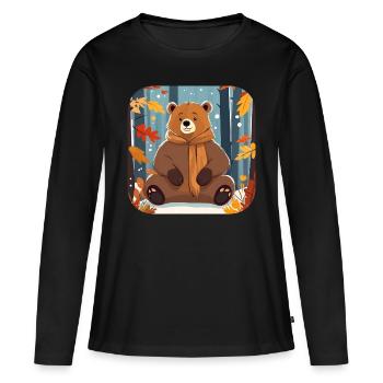 Casual bear in autumn - Women's Premium Organic Long Sleeve Shirt - black - Front - Julia (174cm)