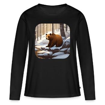 Bär im Winterwald - Frauen Premium Bio Langarmshirt - Schwarz - Vorne - Julia (174cm)