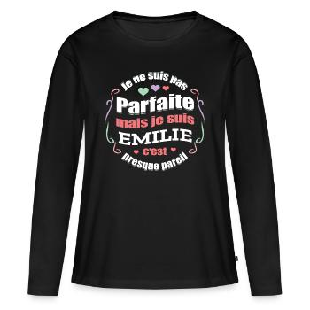EMILIE PARFAITE - PRENOM EMILIE - T-shirt manches longues Premium bio Femme - noir - Devant - Julia (174cm)