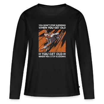 Schlitten Holzschlitten Winterurlaub - Frauen Premium Bio Langarmshirt - Schwarz - Vorne - Julia (174cm)