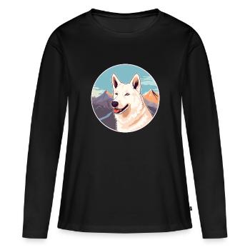 Chien de berger blanc race Cartoon Kawaii aquarelle - T-shirt manches longues Premium bio Femme - noir - Devant - Julia (174cm)