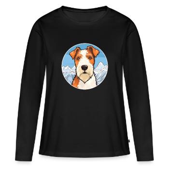 Draht Foxterrier Hunderasse Karikatur Kawaii Watercol - Frauen Premium Bio Langarmshirt - Schwarz - Vorne - Julia (174cm)