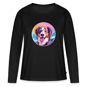 Alano Español chien race dessin animé Kawaii aquarelle - T-shirt manches longues Premium bio Femme - noir - Devant - Julia (174cm)