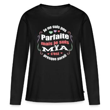 MÏA PARFAITE - PRENOM MÏA - T-shirt manches longues Premium bio Femme - noir - Devant - Julia (174cm)
