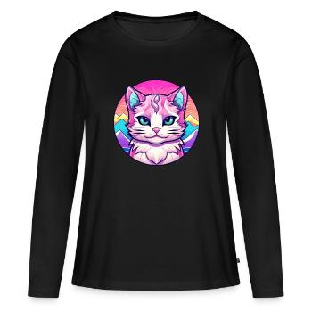 Hantilly Tiffany chat coloré dessin animé aquarelle I - T-shirt manches longues Premium bio Femme - noir - Devant - Julia (174cm)